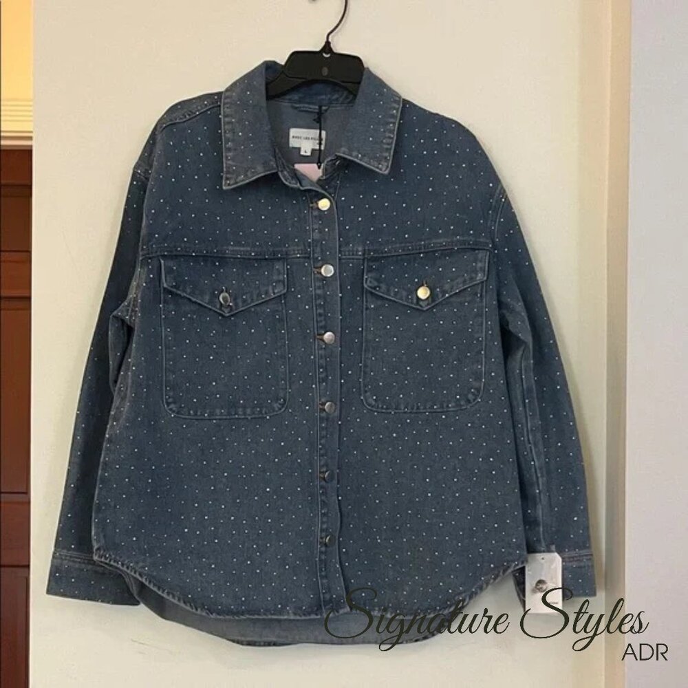 Avec Les Filles Indigo Rhinestone Denim Jacket – Size Large, NWT
